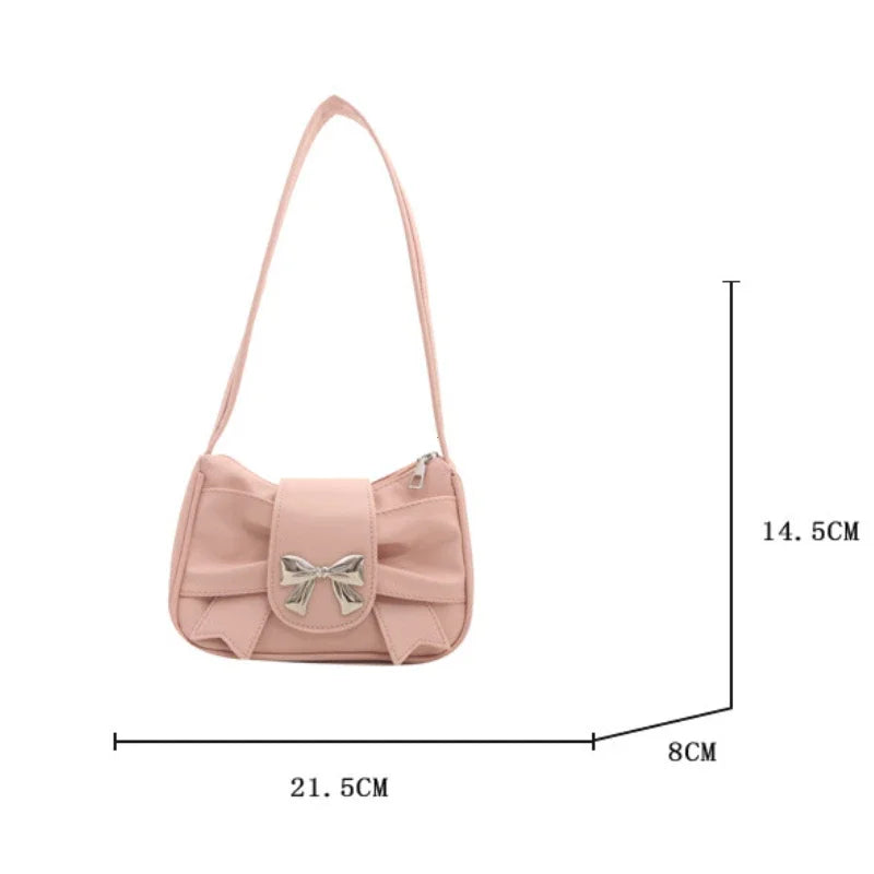 Trendy Bow Shoulder Bag Handbag Casual Underarm Bag Daily Commuting Bags PU Leather Lady Banquet Bag Business Women'S Bags