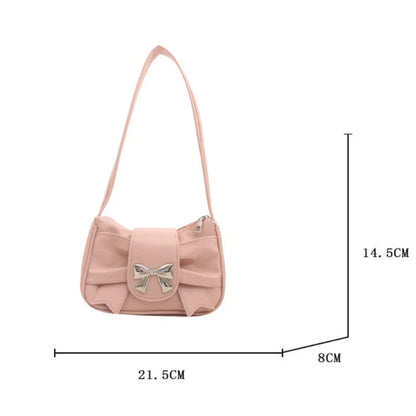 Trendy Bow Shoulder Bag Handbag Casual Underarm Bag Daily Commuting Bags PU Leather Lady Banquet Bag Business Women'S Bags