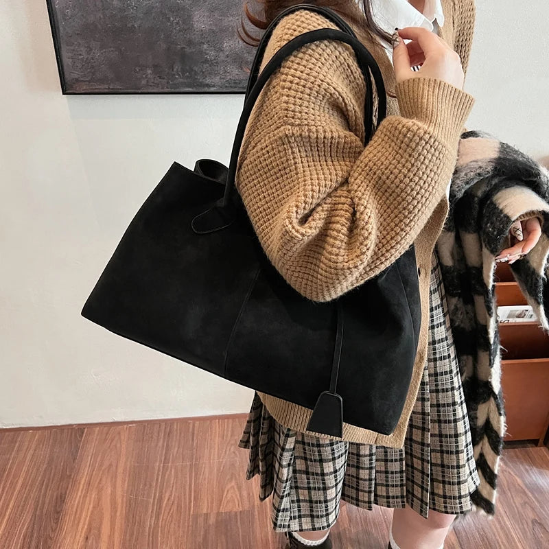 Faux Suede Solid Color High Quality Fashionable Versatile Handbag 2025 Women'S Product Hot Selling Large Capacity Shoulder Bag