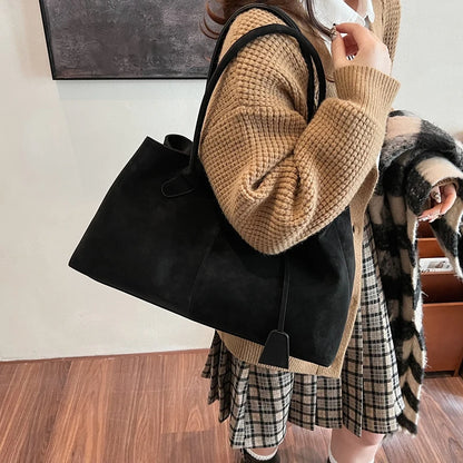 Faux Suede Solid Color High Quality Fashionable Versatile Handbag 2025 Women'S Product Hot Selling Large Capacity Shoulder Bag