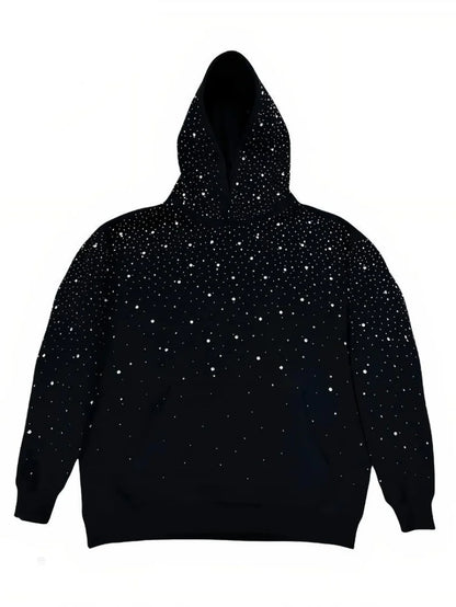 Rhinestone Studded Oversized Hoodie Women & Men Sparkle Starry Print Pullover Fall Winter Y2K Streetwear Punk Aesthetic