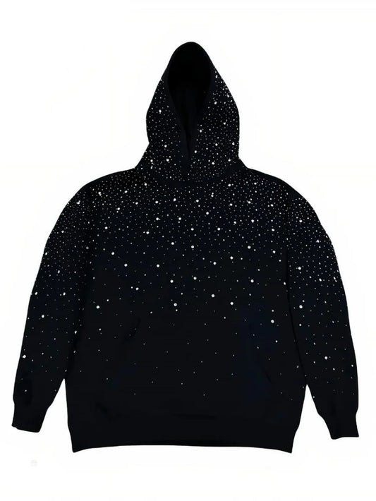 Rhinestone Studded Oversized Hoodie Women & Men Sparkle Starry Print Pullover Fall Winter Y2K Streetwear Punk Aesthetic