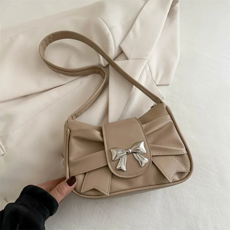 Trendy Bow Shoulder Bag Handbag Casual Underarm Bag Daily Commuting Bags PU Leather Lady Banquet Bag Business Women'S Bags