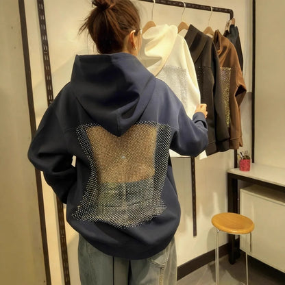 Women Backless Long Sleeve Gothic Sweatshirt Sexy Hollow Mesh Hoodie Shiny Translucent Y2K Pullover New Skateboarding Hoodie