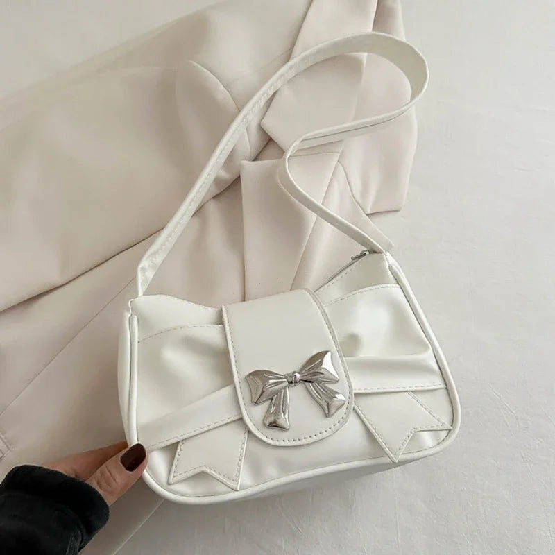 Trendy Bow Shoulder Bag Handbag Casual Underarm Bag Daily Commuting Bags PU Leather Lady Banquet Bag Business Women'S Bags