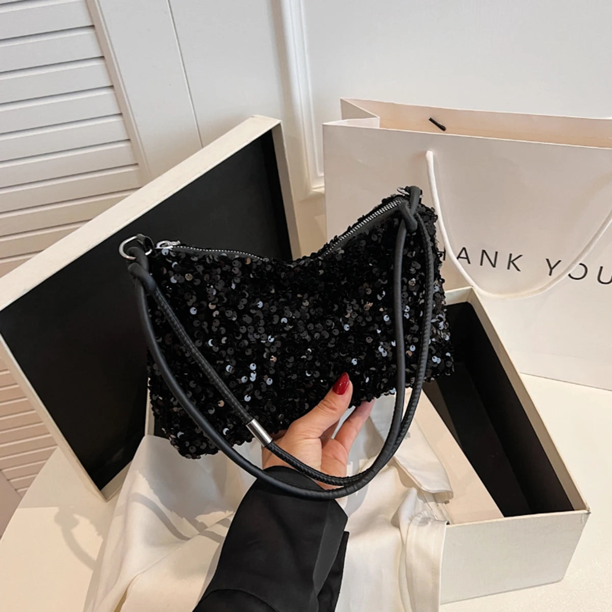 Black Spice Glitter Underarm Bag Casual Chic Chic Design Crossbody Shoulder Bag One Outfit