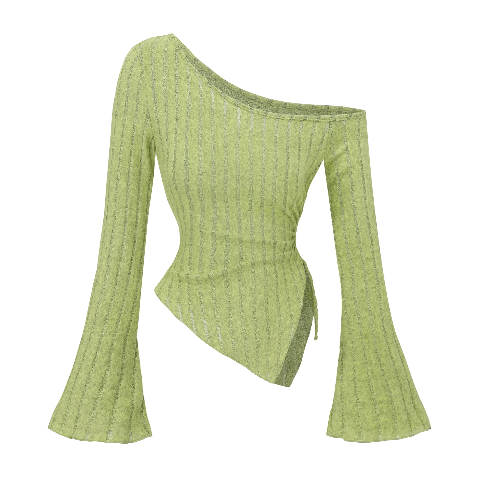 Women'S New off Shoulder Cross Long Sleeved Slim Fit Casual Street Style Asymmetrical Elegant T-Shirt Trumpet Sleeve Top