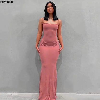 Satin Slip Sleeveless Backless Slim Sexy Maxi Dress 2022 Spring Women Party Y2K Concise Bodycon Elegant Dresses Female Clothing