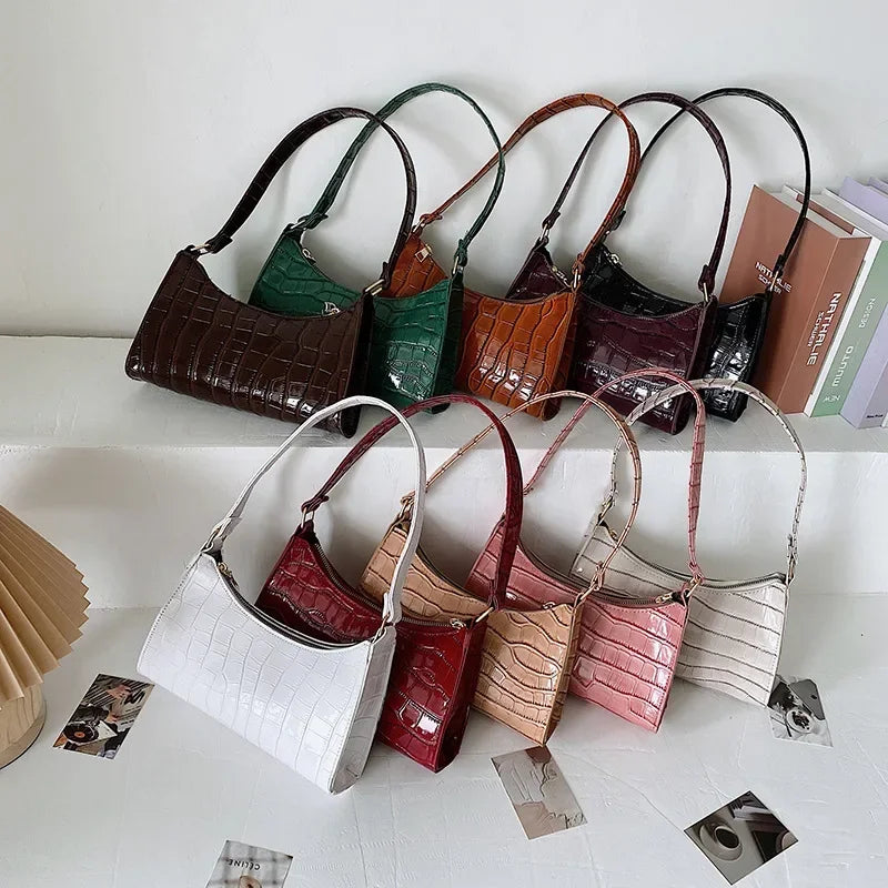 Retro Alligator Pattern Female Small Handbags and Purse Armpit Shoulder Bags High Quality PU Leather Ladies Clutch Totes Bag