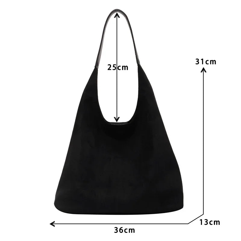 Autumn and Winter Vintage Women'S Bag Large Capacity Suede Shoulder Bag Solid Color Simple Casual Commuter Bag Retro Handbags