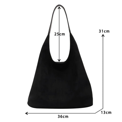 Autumn and Winter Vintage Women'S Bag Large Capacity Suede Shoulder Bag Solid Color Simple Casual Commuter Bag Retro Handbags