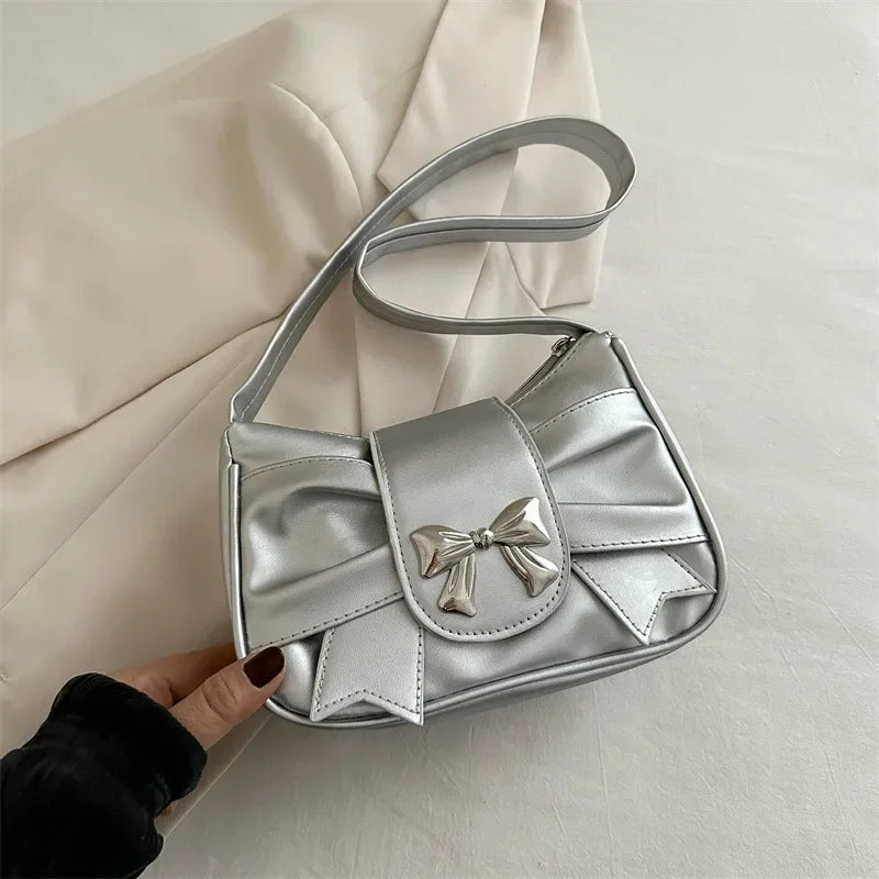 Trendy Bow Shoulder Bag Handbag Casual Underarm Bag Daily Commuting Bags PU Leather Lady Banquet Bag Business Women'S Bags